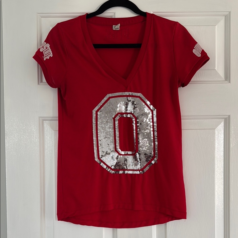 Ohio State Block O Victoria’s Secret PINK V-Neck Sequin Jersey Top
